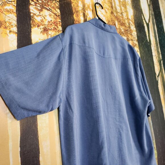 Tommy Bahama 100% Silk Mens Medium Light Blue Short Camp Shirt Woven Pattern - Picture 6 of 16
